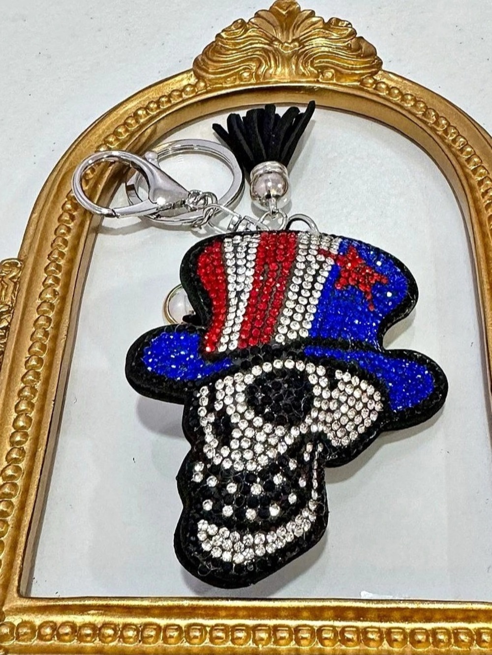 New Patriotic Skull w/ Top Hat Keychain Bag Charm